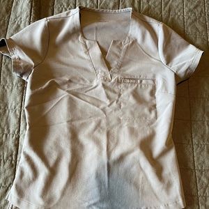 Jaanuu light grey 1 pocket scrub top + drawstring jogger bottom